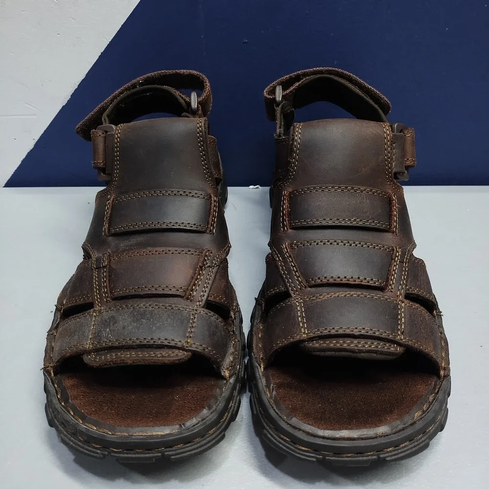 Skechers Fisherman Sandals Mens Size 9 Brown Leather Open Toe Hook & Loop 60847
